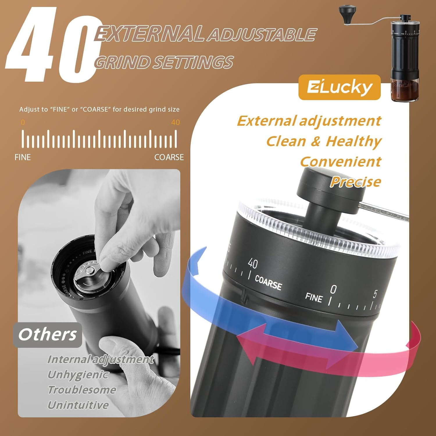 Manual , 40 External Adjustable Settings, Portable Conical Ceramic Burr Coffee Bean Grinder, 30g Hand Crank Coffee Mill for Espresso, Pour Over, French Press, Travel, Camping, Office