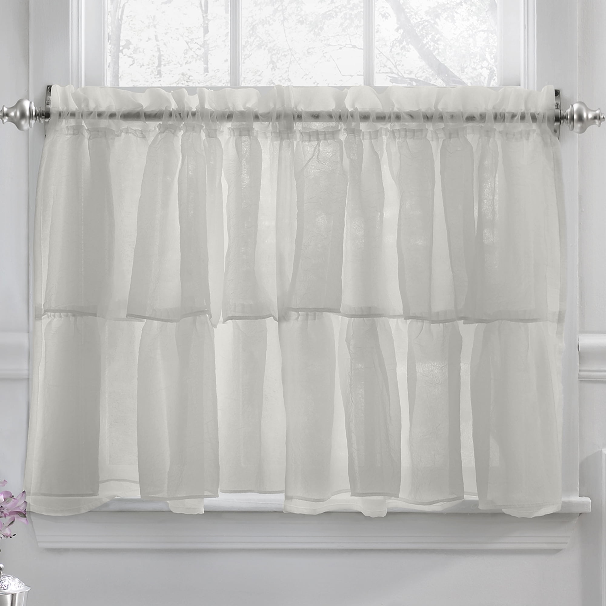 Gypsy Crushed Voile Ruffle Kitchen Window Curtain 24