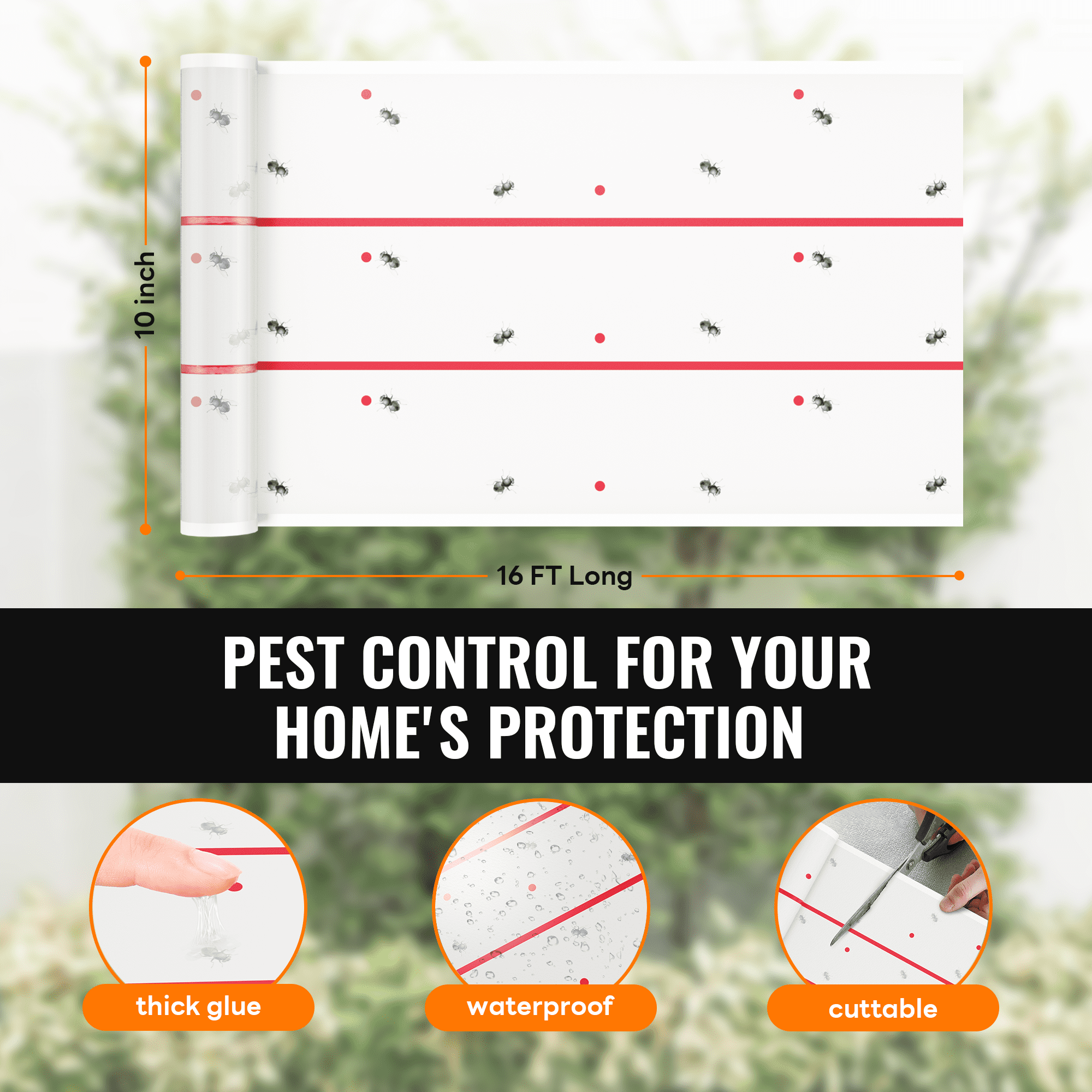 Mosalogic Giant Glue Fly Trap , 16.4 FT Long Adhesive Fly Traps, Flying Insect Paper Roll for Outdoor & Indoor, Sticky Bug Catcher Pest Control for Garage, Barn, Greenhouse & Garbage Room