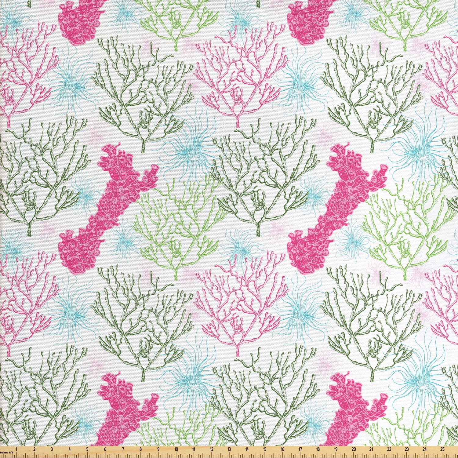 Coral Fabric by The Yard, Colorful Design Repetitive Underwater