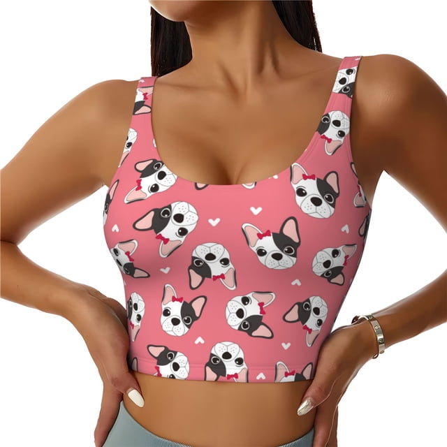 Fotbe French Bulldog Face Sujetador Deportivo Largo sin Aros para Mujer con Almohadillas y Soporte Medio, Transpirable y Absorbente, Camiseta Tipo Chaleco o Tank Top-XX-Large