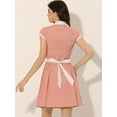 thumbnail image 4 of Vestido estilo Camisa de Oficina de Trabajo Para Mujer, Cuello en Contraste, Botón, Frente, Cinturón Rosa S, 4 of 5