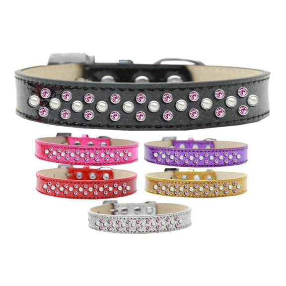 Mirage Pet Sprinkles Ice Cream Dog Collar Pearl and Light Pink Crystals Size 12 Gold