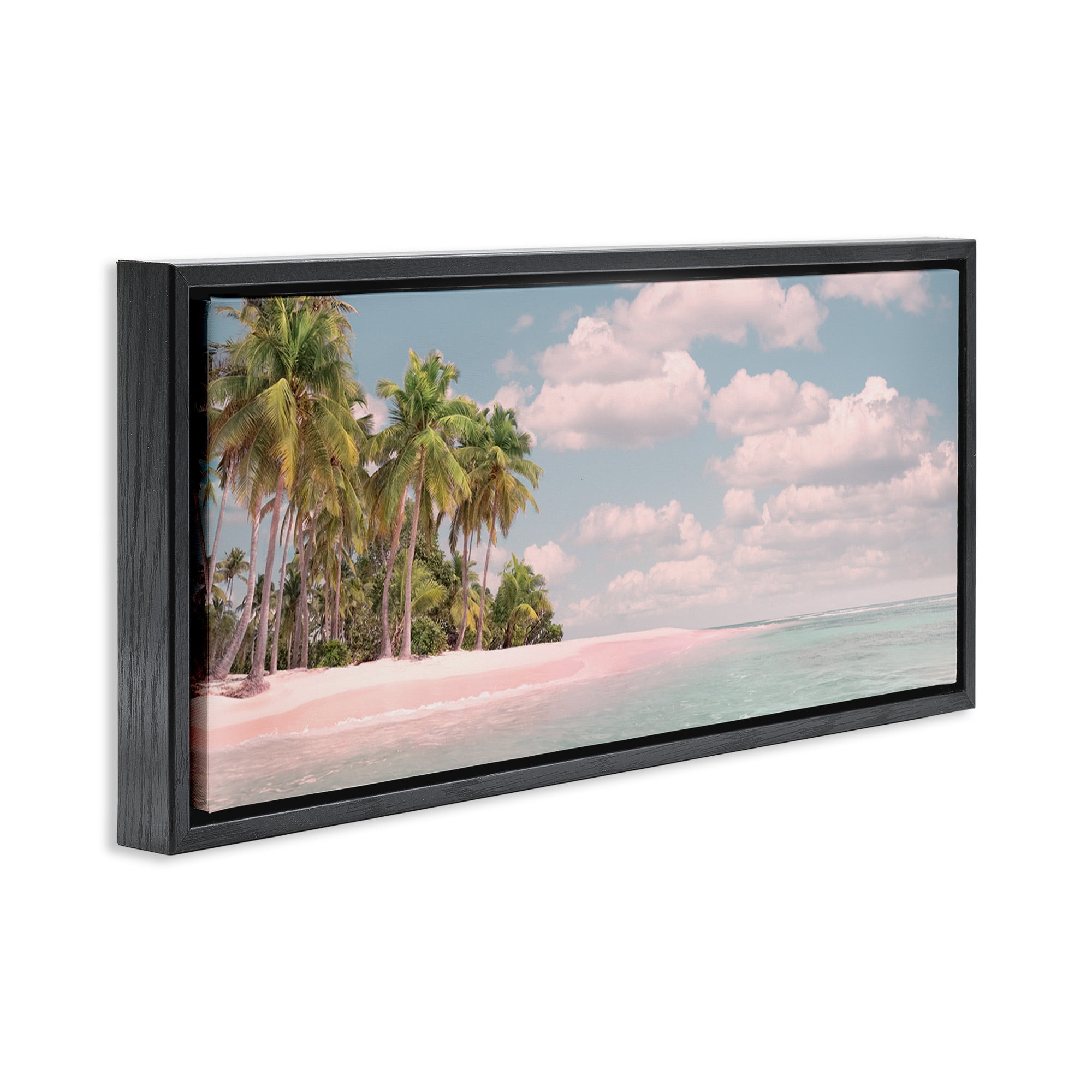 Stupell Industries Clear Water Tropical Beach Coast Nature Photography Black Floater Framed Canvas Art Print Wall Art, 25 x 11