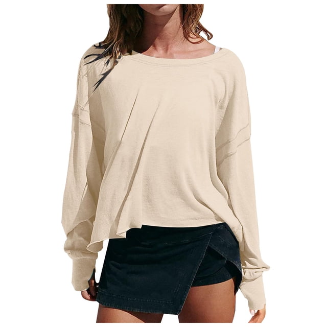 Women's Open Back Workout Top - Oversized Backless Athletic Tee, Polyester Fabric, Long/Short Sleeve, Gym/Running