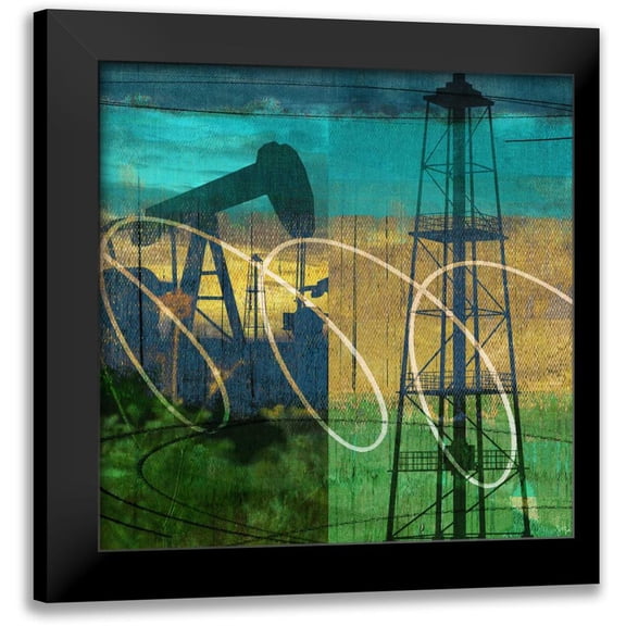 Jasper, Sisa 12x12 Black Modern Framed Museum Art Print Titled - Oil Rig and Oil Well Collage
