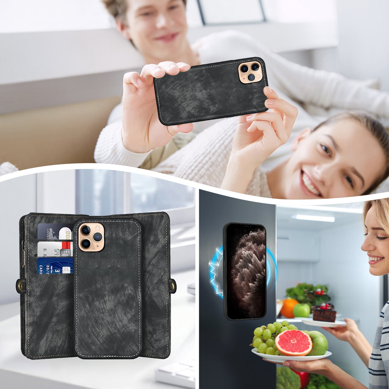 Asuwish Compatible with iPhone 13 Pro 6.1 inch Phone Case Zipper Wallet Tempered Glass Screen Protector Strap Flip Card Holder Cell Cover for iPhone13Pro 5G i i-Phone i13 iPhone13 13Pro Women Black