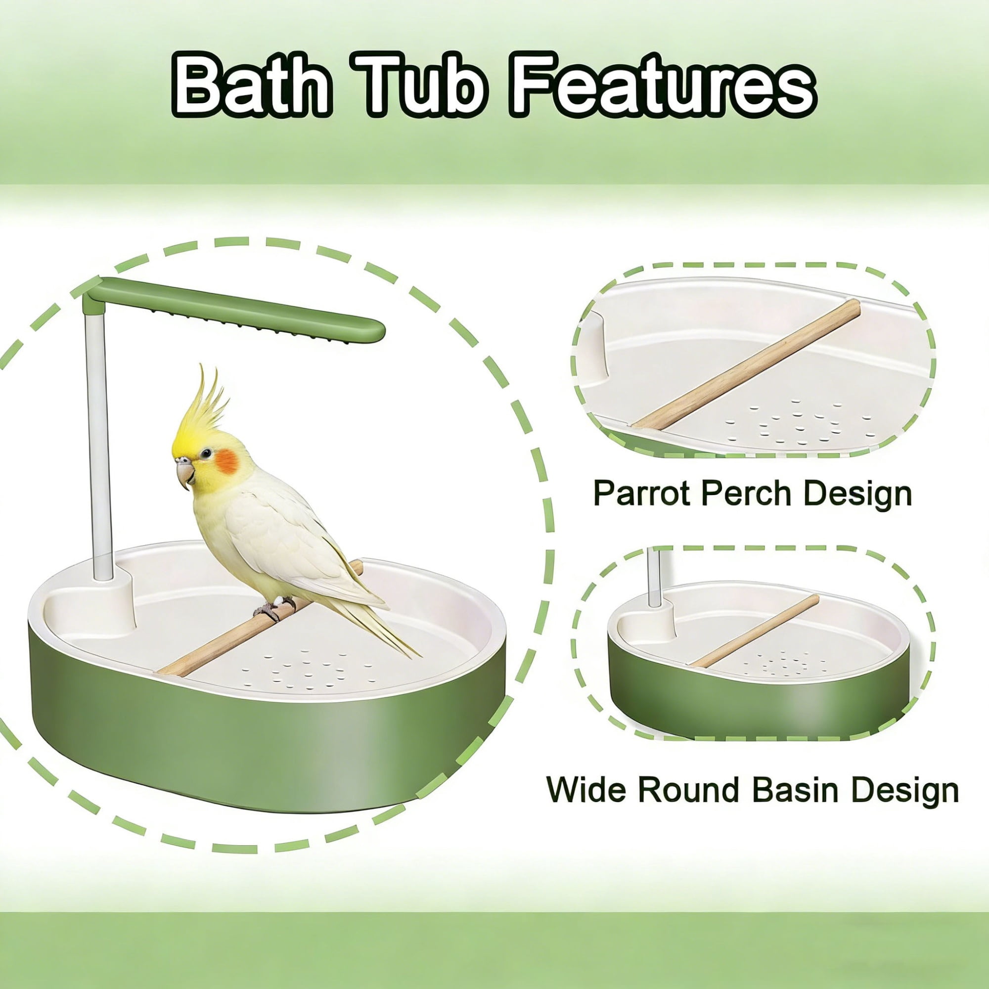 Parakeet Bird Bath for Cage Indoor,Parrot Bird Shower Budgie Bath Splash Guard,USB Charging Quiet Pump Detachable Bathtub,Automatic Circulating Water Bathtub for Pet Bird.