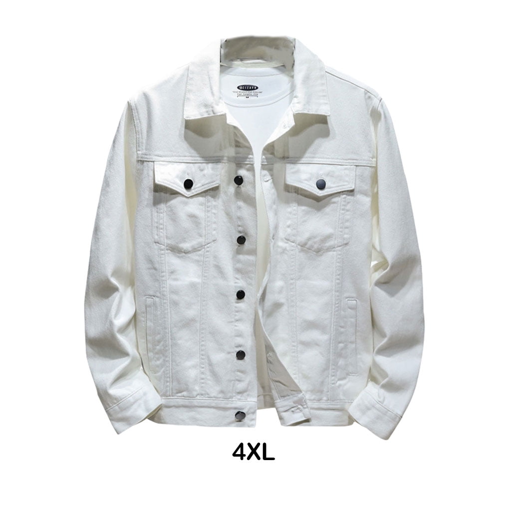 ZheElen White Denim Jacket For Men Easy To Match With Any Outfit