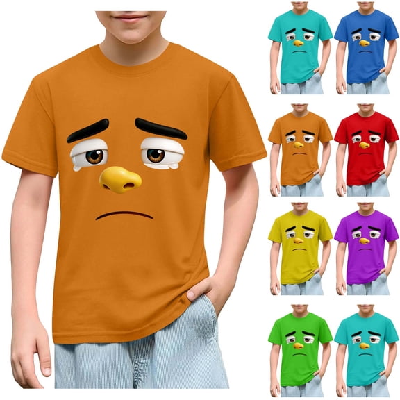 Kukoosong Toddler Boys or Girls Crewneck T-Shirt with Short Sleeves, Funny Expression Print, Sizes 5T