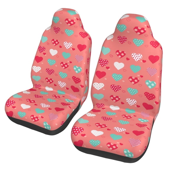 TEQUAN Front Seat Covers, Pink Cute Hearts Pattern 2 Piece Car Seat Cover Fit Most Car SUV Truck Van