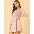 thumbnail image 3 of Vestido floral Allegra K de Manga Larga con Cuello Cuadrado Y fruncido Rosa XS, 3 of 6