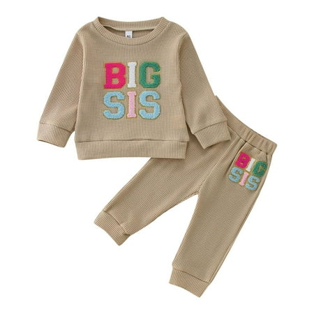 

Xiulive Toddler Girls Long Sleeve Letter Prints T Shirt Pullover Tops Pants Outfits Kids Classic Fit Matching sets
