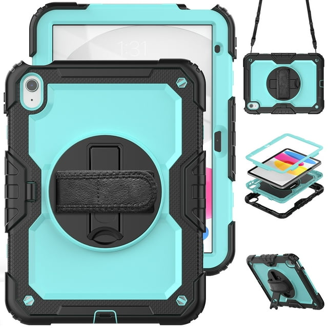 XYX For iPad (A16)11th /10th Generation 11/10.9 inch 2025/2022 Case, 360 Rotating Shockproof Cover with Stand, Screen Protector, Shoulder Strap, Sky Blue PC