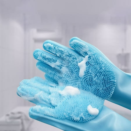 Pet Bath Gloves - Dog Bath Brush for Hair and Bathing Silica Gel Material Double-Sided Design Hand Protection and Massage Suitable for All Ages of Family Animals Blue