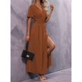 thumbnail image 5 of Women'S Summer Dresses Short Sleeve Maxi Dress Casual V Neck Flowy Sundress Caramel Color S, 5 of 9