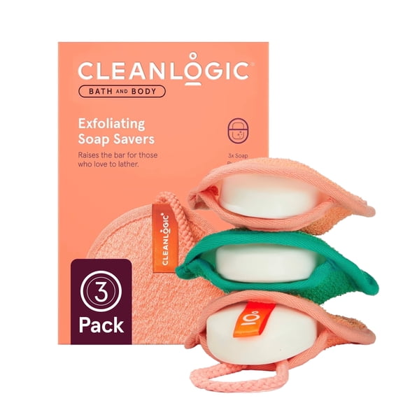 Cleanlogic Exfoliating Soap Saver, 3 Ct, Bar Soap Pouch, Body Scrubber & Soap Bag