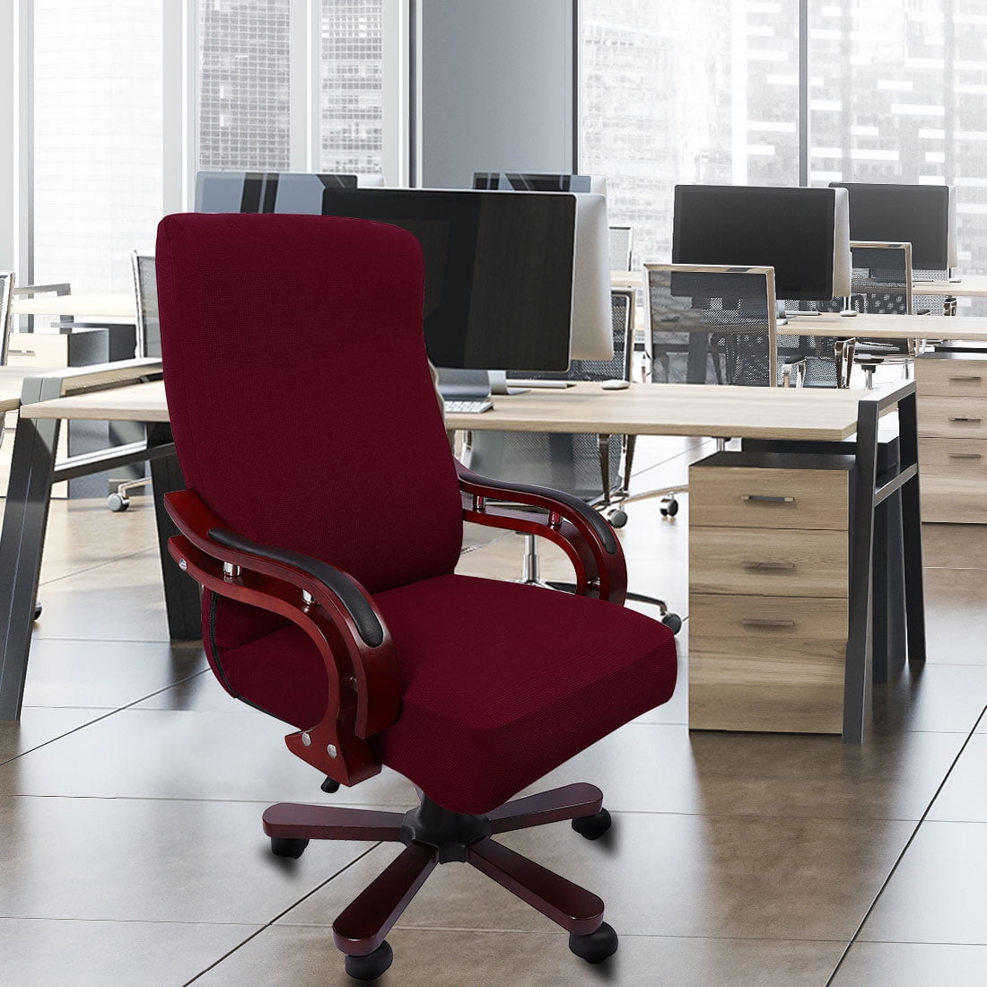 Unique Bargains Stretch Office Chair Cover Armchair Protector Slipcovers Burgundy L