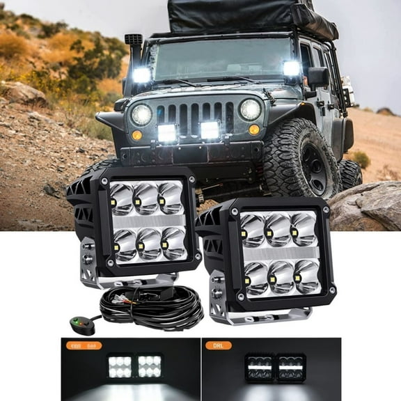 Nilight 4inch Square Led Pod Lights with DRL 60W 6487LM 10°Super Spot Light 16AWG Wiring Harness Kit for Auxiliary Offroad Led Driving Work Lights for Truck UTV ATV SUV 4x4 Jeep