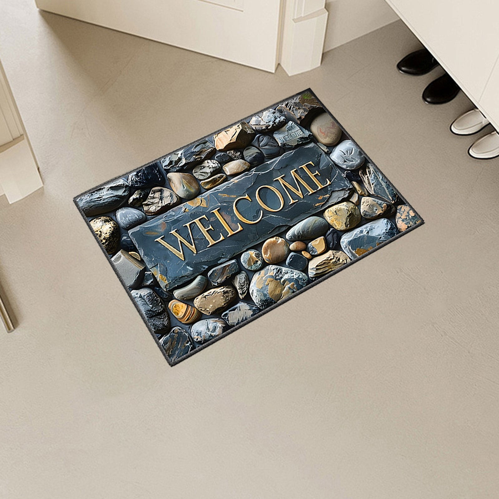 Rectangle Entrance Door Mat, Entry Way Doormat Front Door Rugs Outdoors Heavy Duty Welcome Mat, Non Slip Low Profile for Garage (Medium)