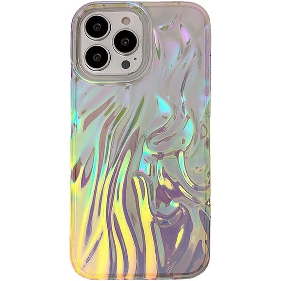Compatible with iPhone Case,Colorful Laser Holographic Curly Wave Water Ripple Shape Drop Protection Clear Soft Shockproof Cover Phone Case (White,iPhone 13 Pro Max)