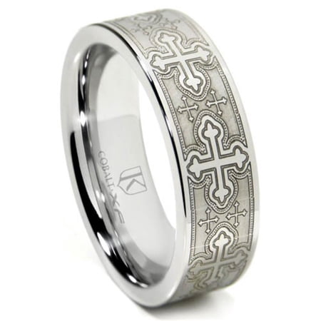 Andrea Jewelers Cobalt Xf Chrome Laser Engraved Wedding Band Ring With Cross Designs Sz 8.5