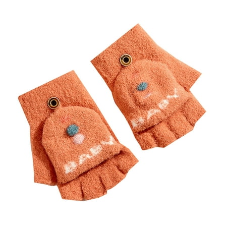

EUMODR Girls Gloves for Kids 6-8 Soft Mittens for Girls Toddler Clamshell Gloves Girls Half Finger Cute Winter Thickened Warm Baby Cartoon