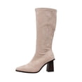 thumbnail image 2 of OKBOP Women's Knee High Boots with Mid Block Heel, Slouchy Faux Suede, Pointy Toe, Pull-On, Comfortable Fall Wear All‑Day Wear Gifts for Women Khaki 36 Sizes, 2 of 5