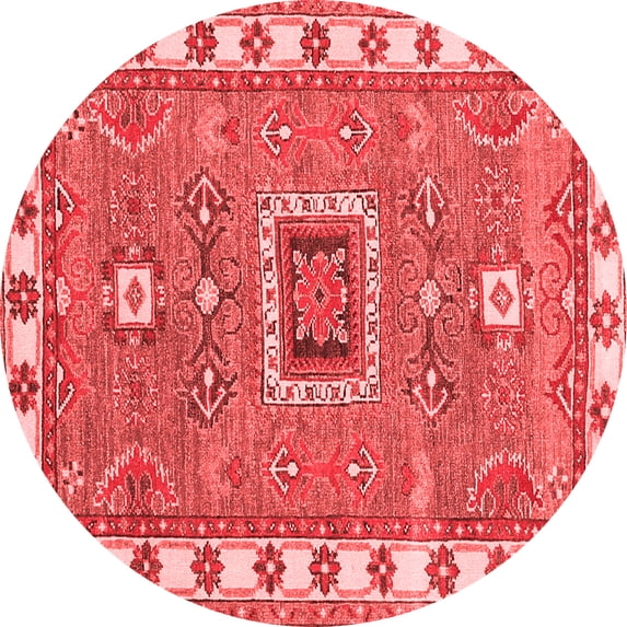 Ahgly Company Indoor Round Geometric Red Traditional Area Rugs, 3' Round
