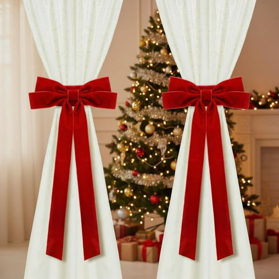 Dserfhy Christmas Red Bow Curtain Tie Backs Velvet Bowknot Curtain Buckle Burgundy Red Curtain Holder Back Fastener for Xmas Wedding Birthday Party Home Hotel Window Decor