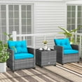 thumbnail image 4 of Costway 3 PCS Patio Rattan Furniture Bistro Set Cushioned Sofas Side Table Armrest Turquoise, 4 of 10