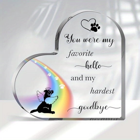 Heartfelt Dog Memorial Acrylic Decor Sign - "You Were My Favorite And My Hardest Goodbye" Angel Wings Paw Sympathy Gift For Loss Of Pet Bereavement Keepsake Desktop Decor Pet Memorial