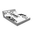 thumbnail image 2 of Ambesonne Black and White Fitted Sheet & Pillow Sham Set, Sketch Cyclists, Queen, Black and White, 2 of 2