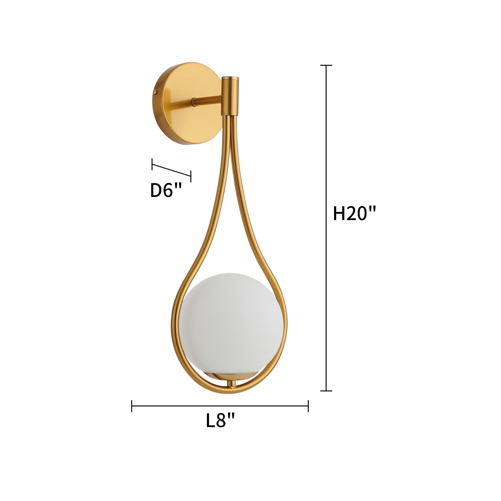 ECD Lighting Luxury Gold Vanity Lights Modern Wall Sconce Light Fixture - White Glass Shade Wall Lamp for Home Decor, Room Decor, Hallway, Bathroom