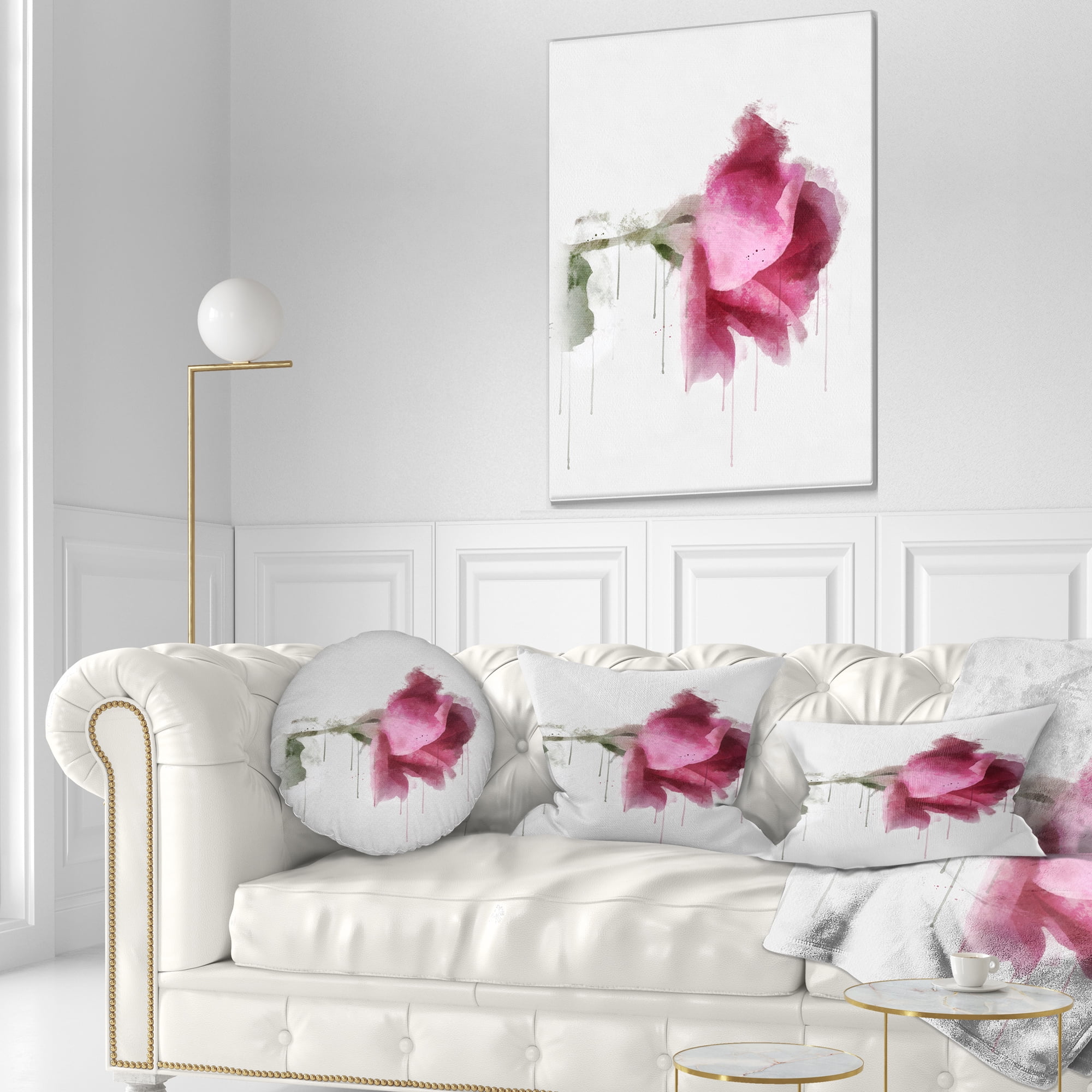 Designart Beautiful Rose Watercolor Drawing - Floral Throw Pillow - 12x20