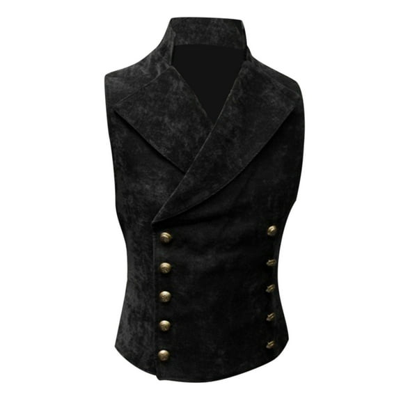 HOOMEUMY Mens Faux Wool Vest Stand Collar Design Gothic Steampunk Double Breasted Victorian Vest Casual Workout Sleeveless Clothes Fashion 2025 Trendy Retro Solid Coat Black XXL