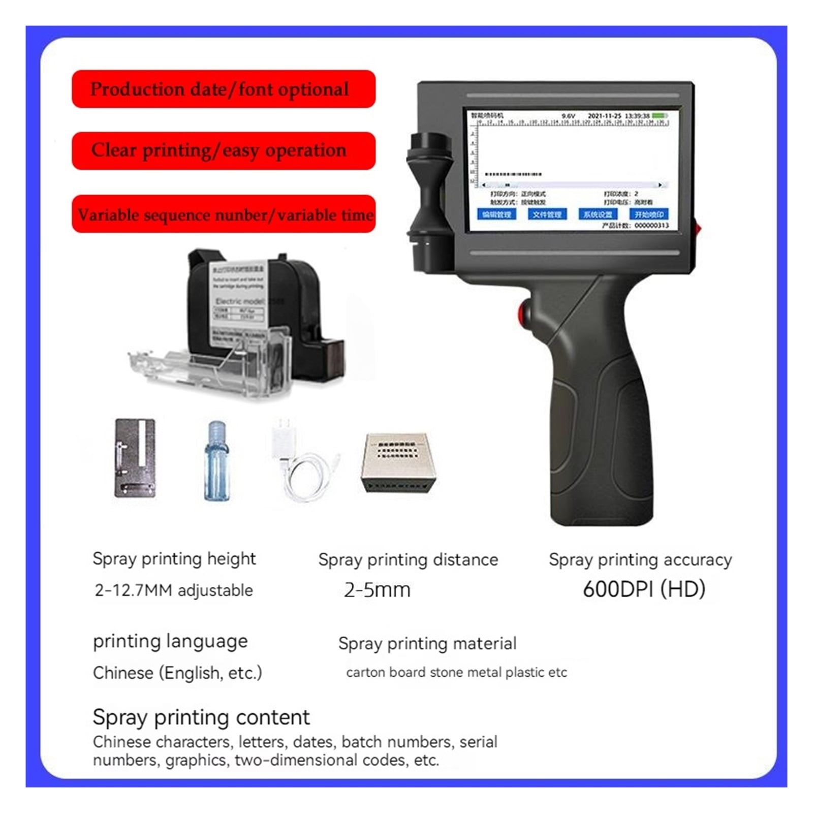 Smart Handheld Inkjet Printer Small Automatic Coding Machine Assembly Line Label Packaging Bag Qr Code Barcode Logo Printer ,Crisp, Vibrant Prints
