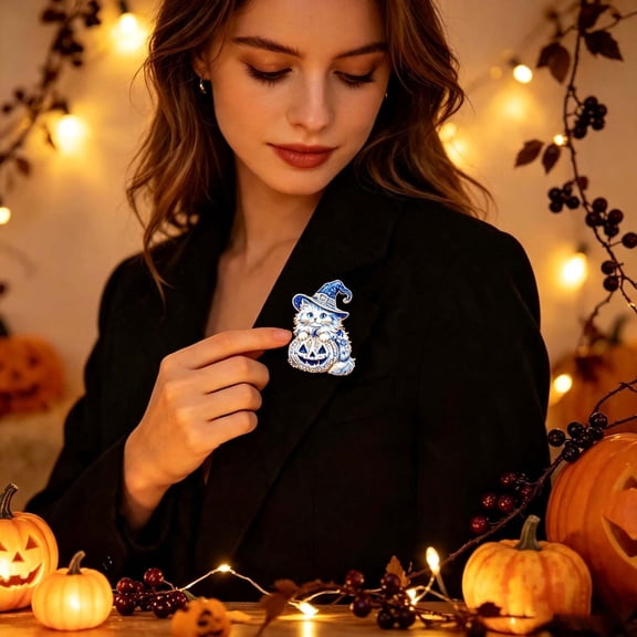 Halloween Witch Hat Cat Pumpkin Brooch Studded Brooch Versatile Holiday