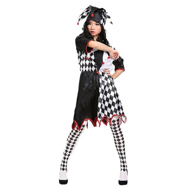 Disfraces de Carnaval de Halloween divertido disfraz de payaso empalmado en blanco y negro con sombrero para hombre y mujer conjunto innovador