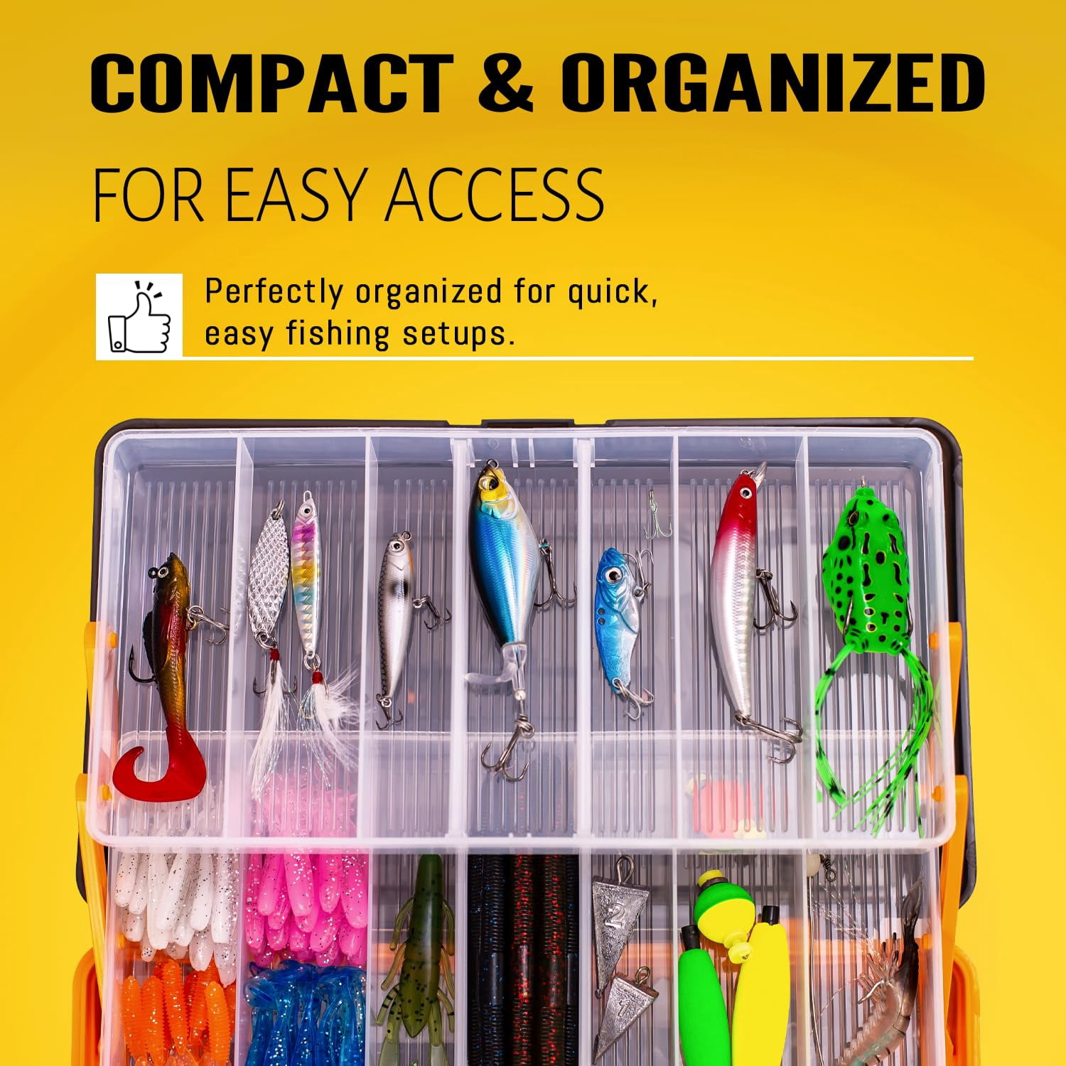 448-pcs Fishing Lures Kit - Complete 3-layer Tackle Box Set With Hooks  Weights Bobbers Pliers Rigs Leaders Fluorocarbon Line Accessories & More For Gear (orange)