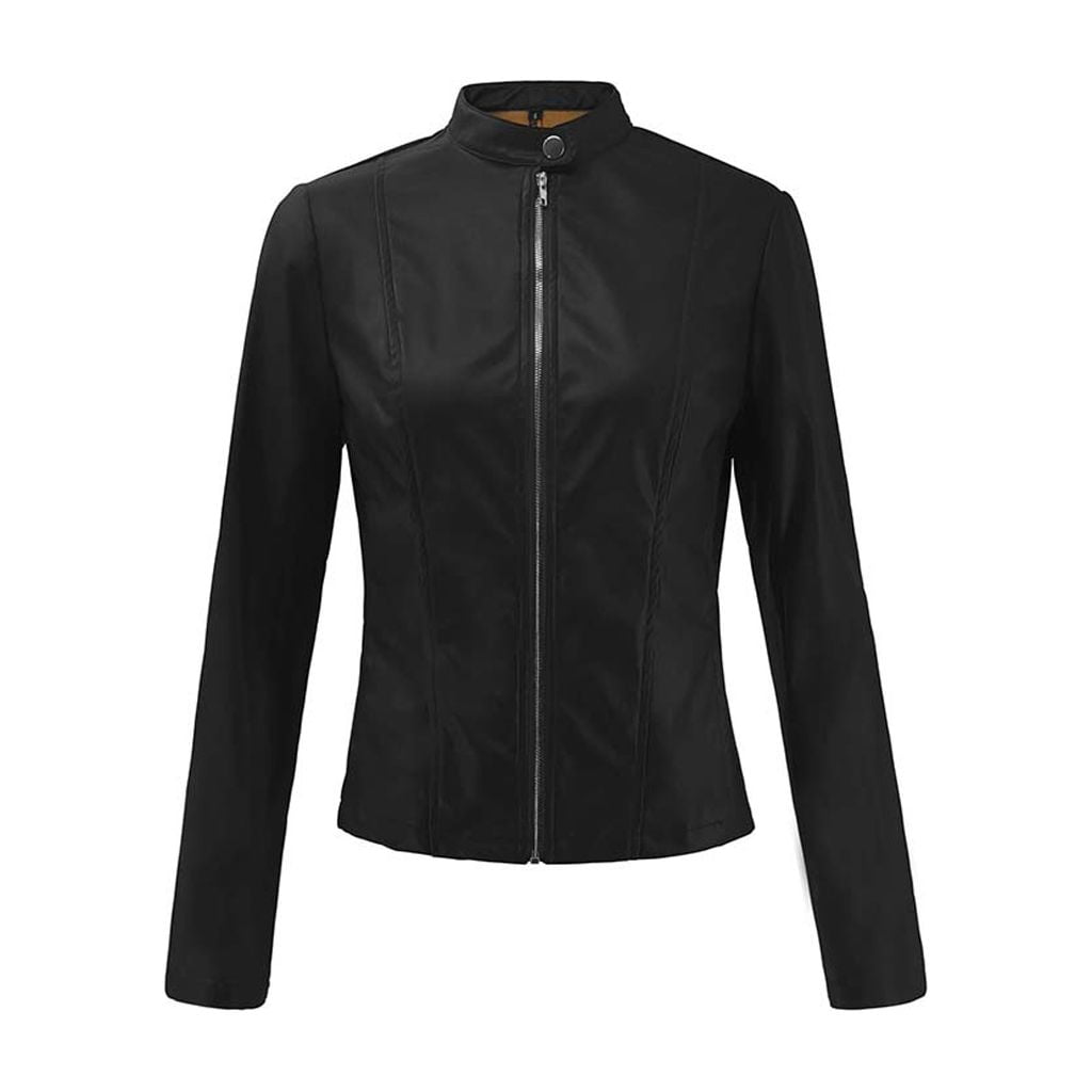 eileial Women Faux Leather Jacket Zip up Short PU Biker Outwear Fitted Slim Cropped Coat,Black XXL