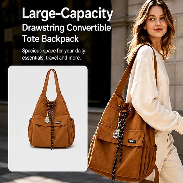 Large-Capacity Drawstring Convertible Tote Backpack  display picture 3