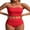 Red, variant on Sociala Strapless High Waisted Bikini Sets for Women Tummy Control Scallop Ribbed Bandeau Swimsuit Lace up Bathing Suits