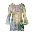 thumbnail image 4 of hxobax Floral Tunics Tops Womens Casual Pleated Shirts V Neck Button Down Blouses 3/4 Sleeve Tshirts, 4 of 5