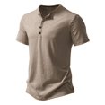 thumbnail image 2 of SWSMCLT Men's Short Sleeve Top Soft Polo Thin Button Casual Tee T Shirt Basic Cool Slim Fit Summer Cotton Comfy Khaki Large, 2 of 3