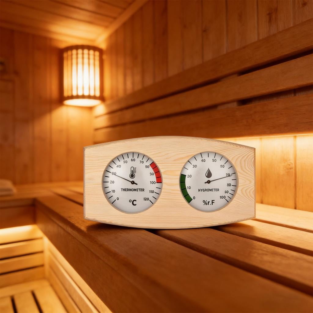 Lerpwige Upgrades Wooden Sauna Thermometers & Hygrometer Pine Glass Metal Accuracy Temperature & Humidity Meter for Room