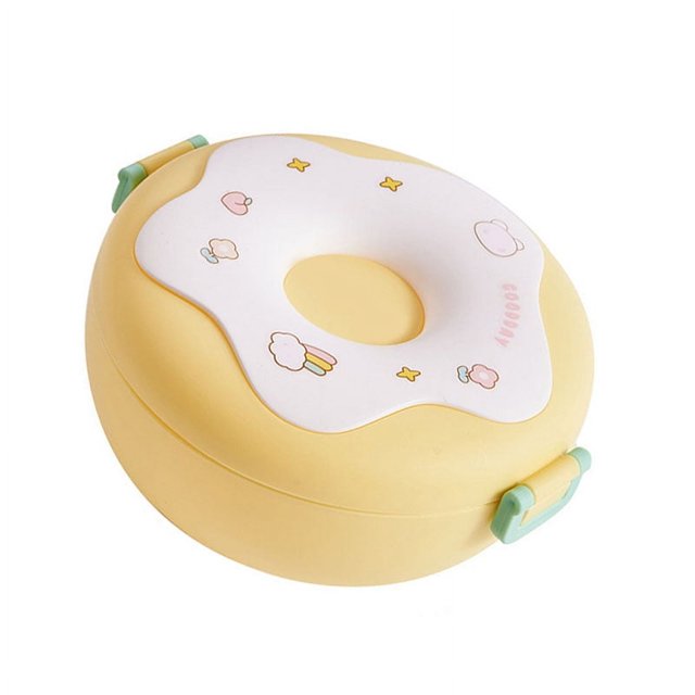 Bowl, Plastic Heatable Bowl with Lid, Spoon, Fork, Donut Shape Portable Salad Lunch Container for Office School Lunch Container