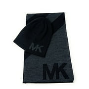 Michael Kors Men's Diagonal Stripe Scarf and Beanie 2 Piece Set, Black/Grey