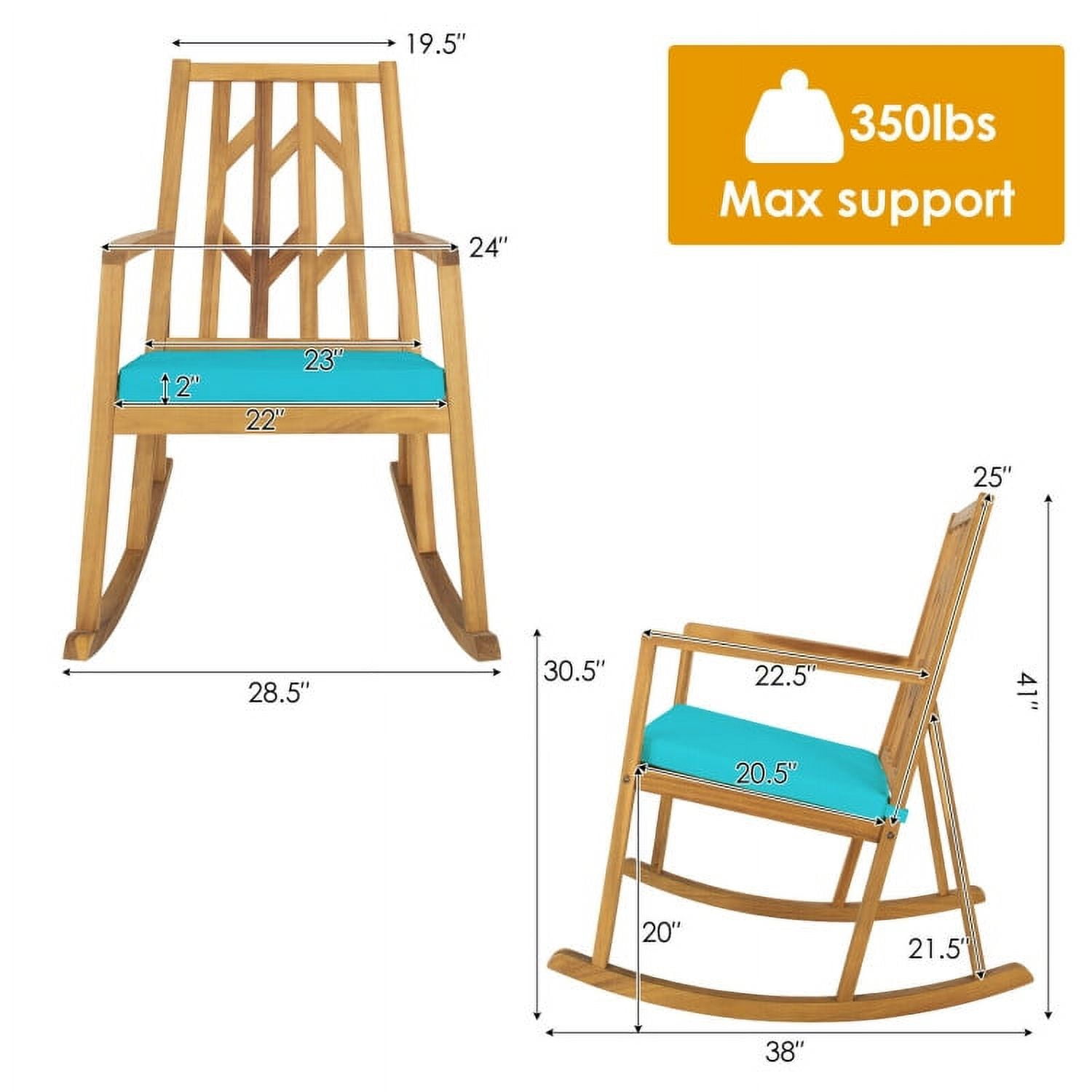 Aimee Lii Outdoor Rocking Chair with Cushion, Wooden Patio Rocker Chair for Lawn, Porch, Backyard, Indoor and Garden, Blue
