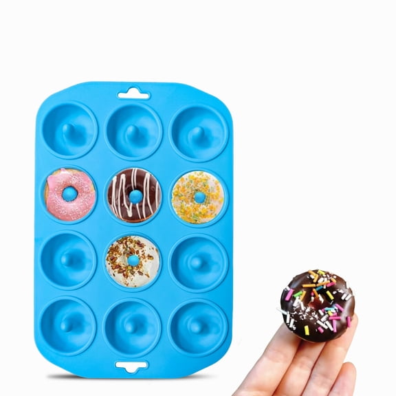 Mini Donut Silicone Mold, 12-Cavity Bite-Sized Baking Pan, Heat Resistant Up to 445°F, Ideal for Donuts Cupcakes Desserts, Dishwasher Safe & Compact Storage, Blue